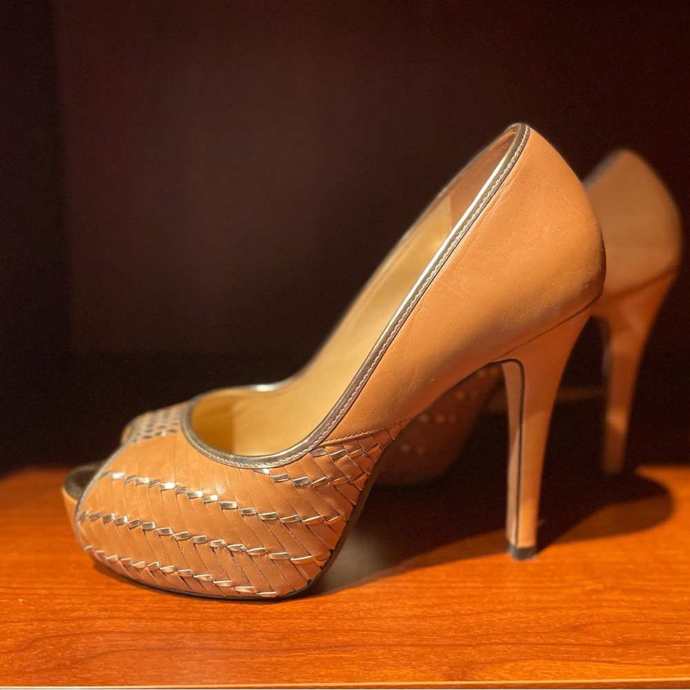 Cole Haan Tan Peep-Toe Heels -Size 6.5